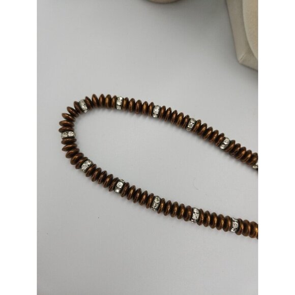 Vintage Copper Color Saucer Bead Choker Necklace‎ Rhinestone - Picture 3 of 5